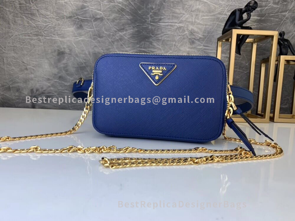Prada Blue Saffiano Leather Belt Bag GHW 019